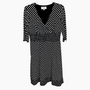 Studio I Petite 10P Polka Dot Fit & Flare Dress V-Neck Retro Cruise Party Look